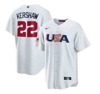 Men's USA Baseball #22 Clayton Kershaw 2023 White World Baseball Classic Stitched Jersey