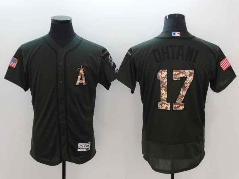 Men's MLB Los Angeles Angels #17 Shohei Ohtani Olive Green Flexbase Jersey