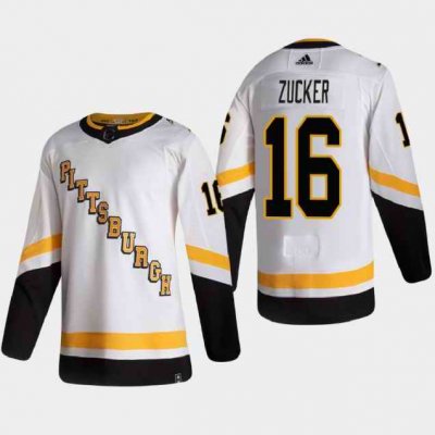 Men's Pittsburgh Penguins #16 Jason Zucker 2021 Reverse Retro White Stitched NHL Jersey