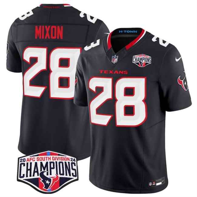 Men's Houston Texans #28 Joe Mixon Navy F.U.S.E. 2024 AFC South Division Champions Vapor Limited Stitched Football Jersey