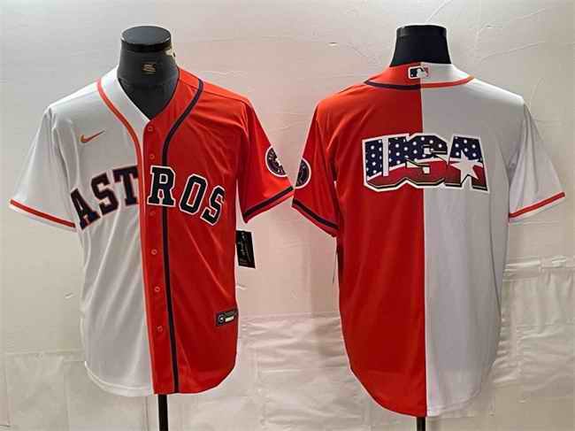 Men's Houston Astros White/Orange Split Team Big Logo With Patch Cool Base Stitched Baseball Jersey