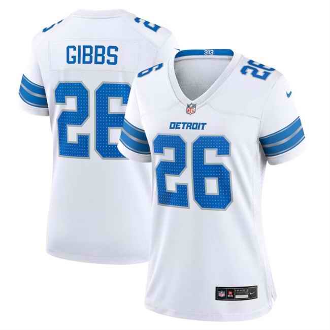 Women's Detroit Lions #26 Jahmyr Gibbs White 2024 Stitched Jersey(Run Smaller)