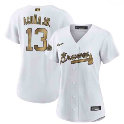 Women's Atlanta Braves #13 Ronald Acuna Jr. 2022 All-Star White Stitched Baseball Jersey(Run Small)