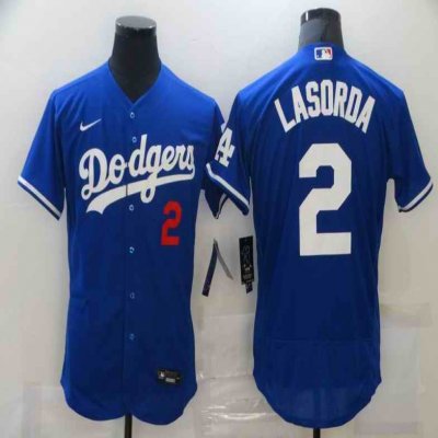 Men's Los Angeles Dodgers #2 Tommy Lasorda Blue Flex Base Sttiched Jersey