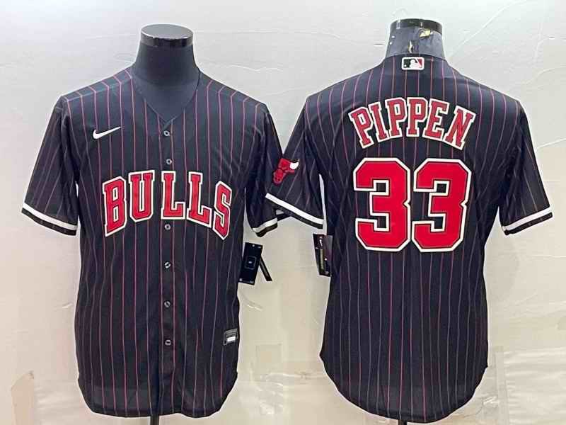 Men's Chicago Bulls #33 Scottie Pippen Black Cool Base Stitched Baseball Jersey