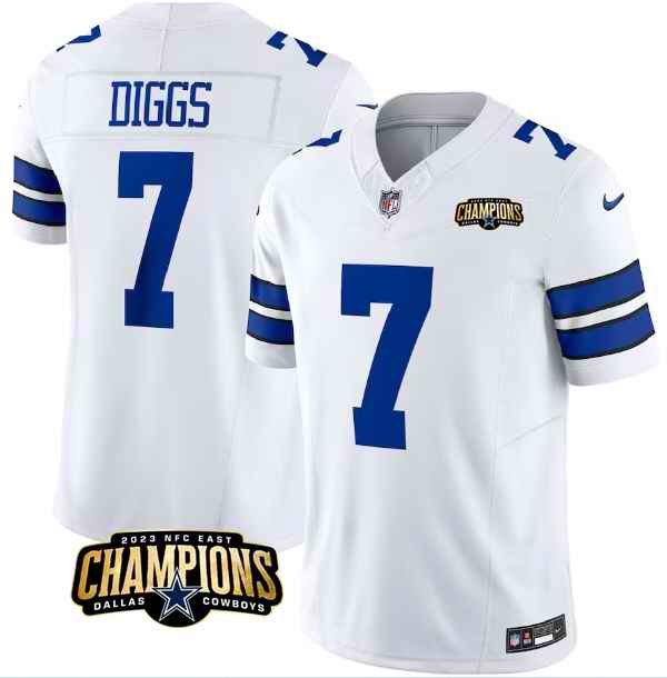 Men's Dallas Cowboys #7 Trevon Diggs White 2023 F.U.S.E. NFC East Champions Patch Stitched Football Jersey