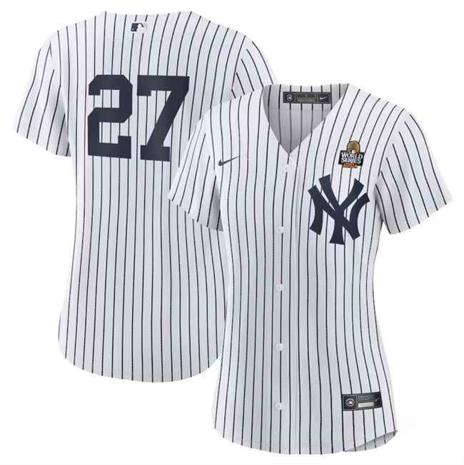 Women's New York Yankees #27 Giancarlo Stanton White 2024 World Series Cool Base Stitched Baseball Jersey(Run Small)