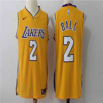 Men's Nike Los Angeles Lakers #2 Lonzo Ball Yellow Stitched NBA Jersey