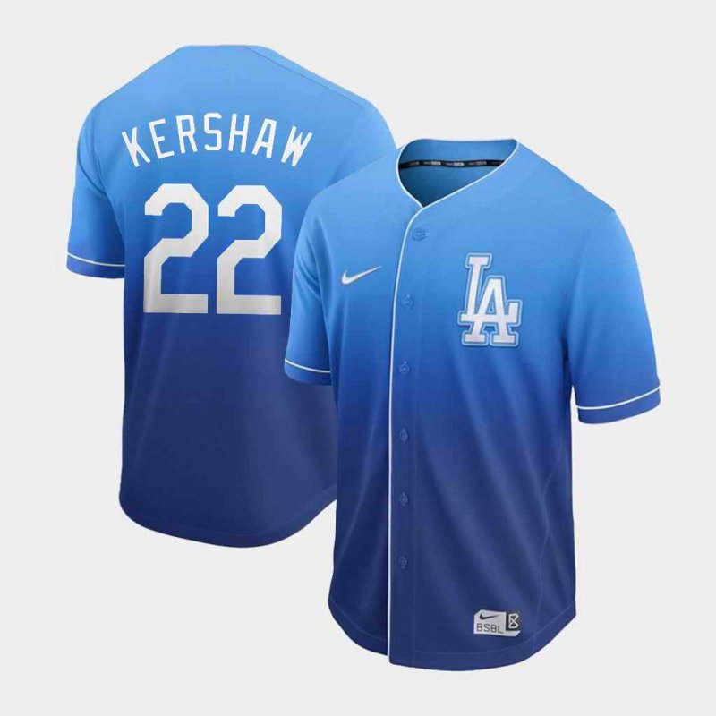 Men's Los Angeles Dodgers #22 Clayton Kershaw Blue Fade Cooperstown Collection Legend Stitched MLB Jersey