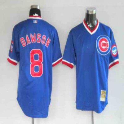 Mitchell and Ness Cubs #8 Andre Dawson Stitched Blue Throwback MLB Jersey