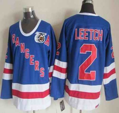 Rangers #2 Brian Leetch Blue CCM 75TH Stitched NHL Jersey