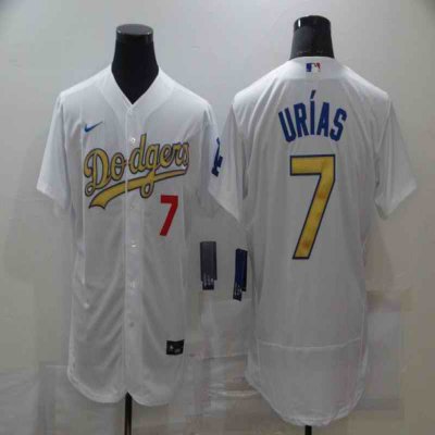 Men's Los Angeles Dodgers #7 Julio Urias 2021 White Gold Sttiched Jersey