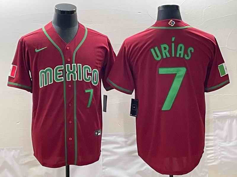 Men's Mexico Baseball #7 Julio Ur'as 2023 Red World Baseball Classic Stitched Jersey