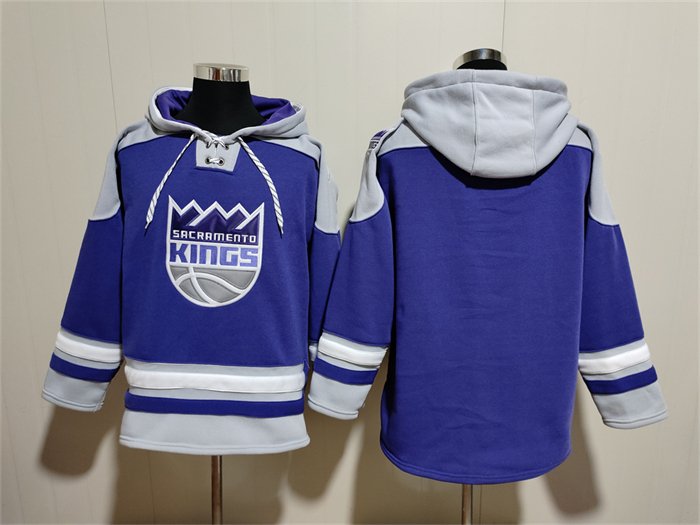 Men's Sacramento Kings Blank Blue/Grey Lace-Up Pullover Hoodie