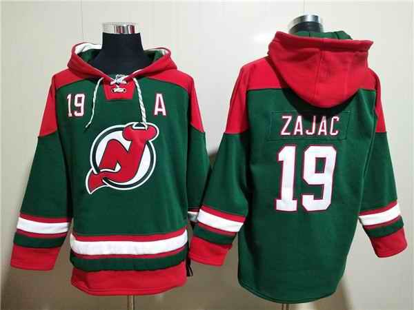 Men's New Jersey Devils #19 Travis Zajac Green Ageless Must-Have Lace-Up Pullover Hoodie