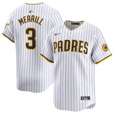 Men's San Diego Padres #3 Jackson Merrill White 2024 Home Limited Stitched Baseball Jersey