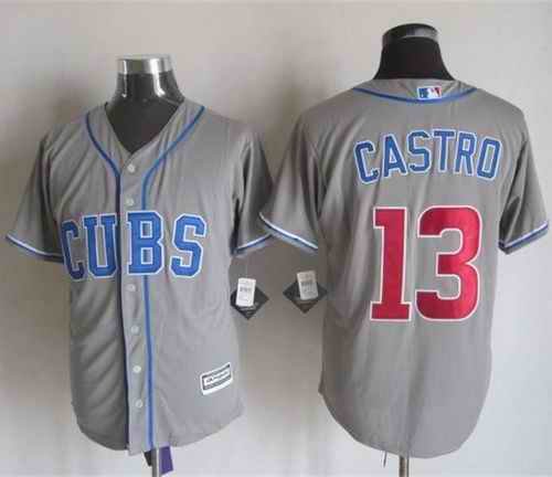 Cubs #13 Starlin Castro Grey Alternate Road New Cool Base Stitched MLB Jersey