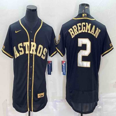 Men's Houston Astros #2 Alex Bregman Black Gold Flex Base Stitched Jersey