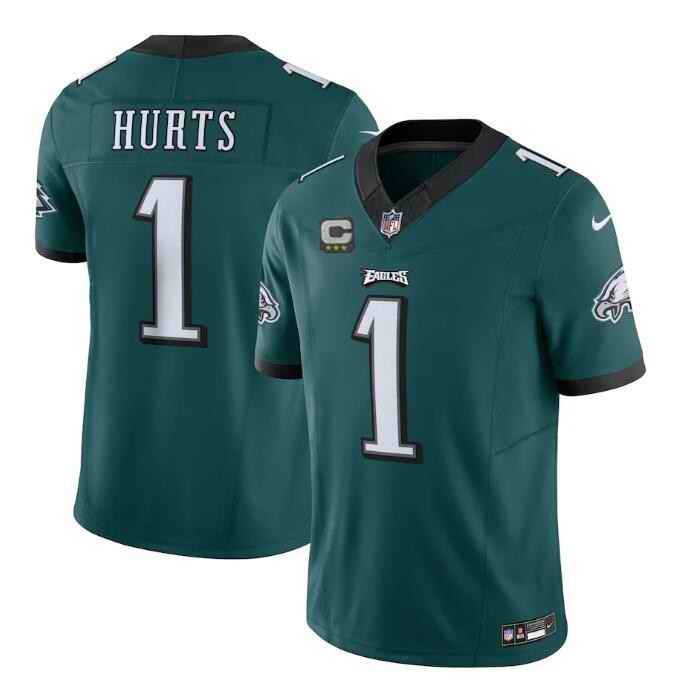 Men's Philadelphia Eagles #1 Jalen Hurts Green 2023 F.U.S.E. With C Patch Vapor Untouchable Limited Stitched Football Jersey