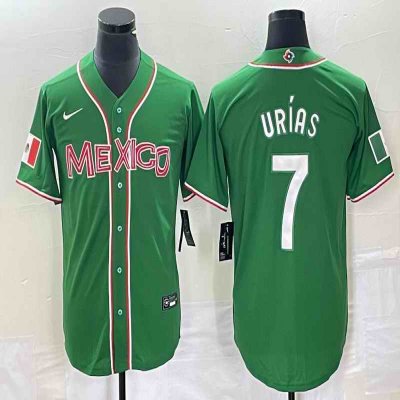 Men's Mexico Baseball #7 Julio Ur'as 2023 Green World Baseball With Patch Classic Stitched Jersey