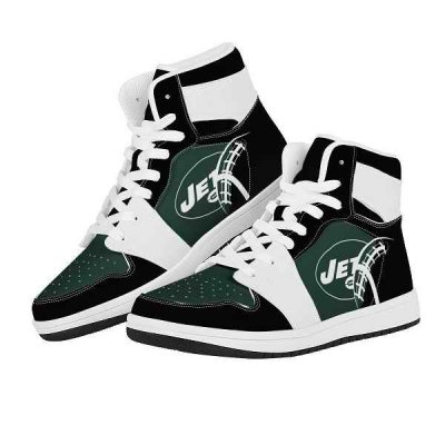 Women's New York Jets High Top Leather AJ1 Sneakers 001