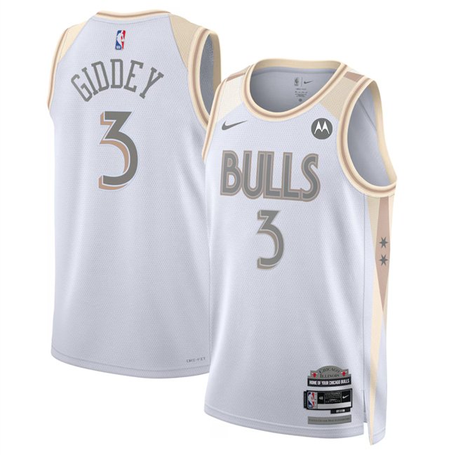 Men's Chicago Bulls #3 Josh Giddey White 202/25 City Edition Stitched Basketball Jersey