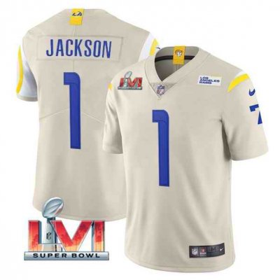 Men's Los Angeles Rams #1 DeSean Jackson 2022 Bone Super Bowl LVI Vapor Limited Stitched Jersey