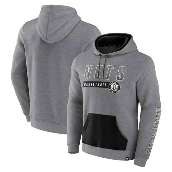 Men's Brooklyn Nets Heathered Gray Off The Bench Color Block  Pullover Hoodie