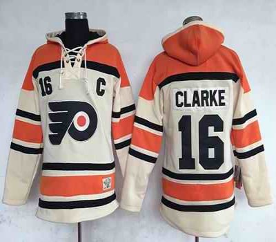 Flyers #16 Bobby Clarke Cream Sawyer Hooded Sweatshirt Stitched NHL Jersey