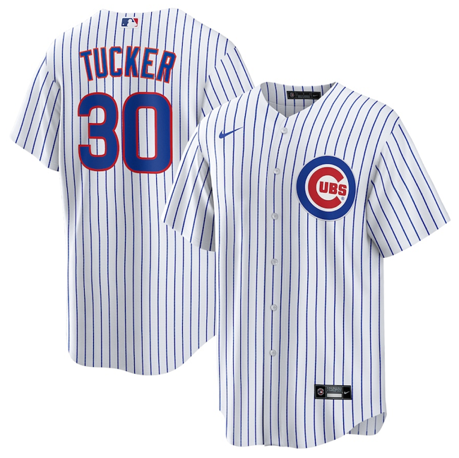 Men's Chicago Cubs #30 Kyle Tucker White 2024 Cool Base Stitched Baseball Jersey