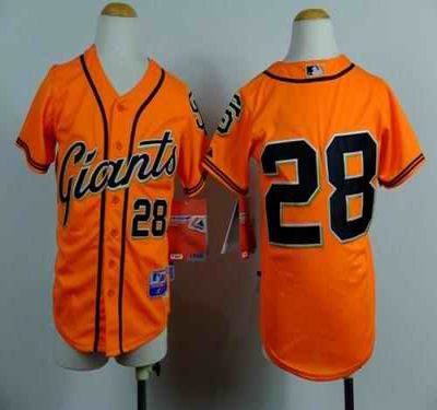 Giants #28 Buster Posey Orange Stitched Youth MLB Jersey