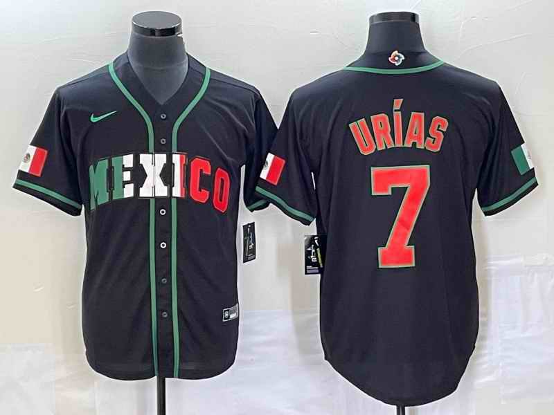 Men's Mexico Baseball #7 Julio Ur'as 2023 Black World Baseball With Patch Classic Stitched Jersey