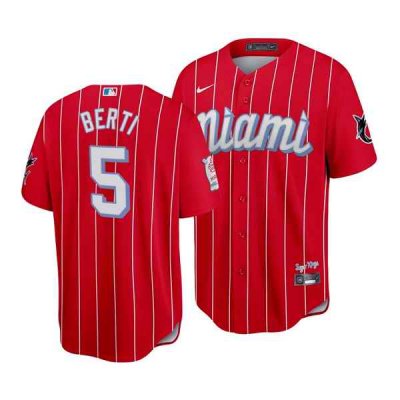 Men's Miami Marlins #5 Jon Berti 2021 Red City Connect Cool Base Stitched Jersey