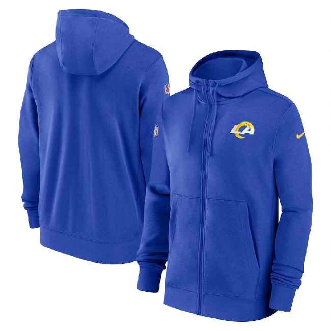 Men's Los Angeles Rams Blue Sideline Club Performance Full-Zip Hoodie