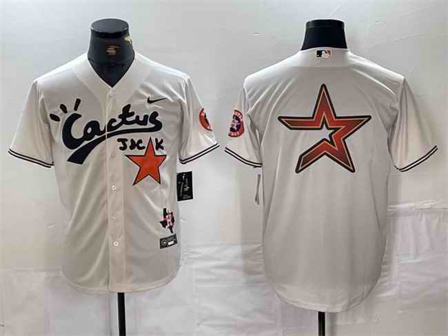 Men's Houston Astros Team Big Logo Cream Cactus Jack Vapor Premier Limited Stitched Baseball Jersey