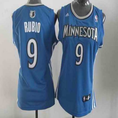 Timberwolves #9 Ricky Rubio Blue Women's Road Stitched NBA Jersey