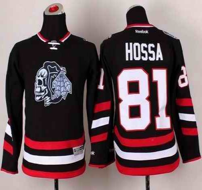 Blackhawks #81 Marian Hossa Black(White Skull) 2014 Stadium Series Stitched Youth NHL Jersey