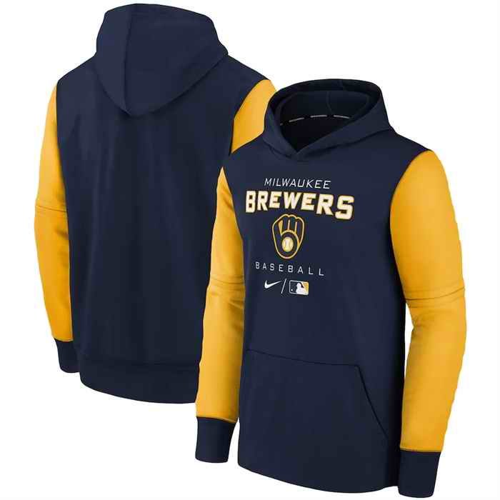 Men's Milwaukee Brewers Navy 2022 City Connect Therma Performance Pullover Hoodie