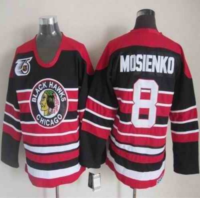 Blackhawks #8 Bill Mosienko Red/Black 75TH CCM Stitched NHL Jersey