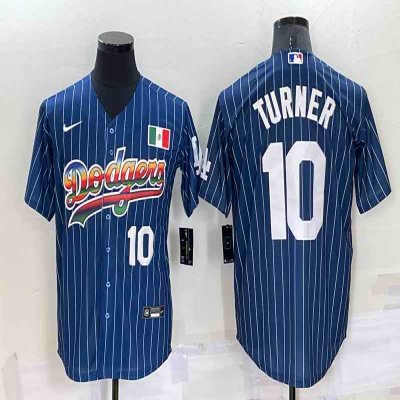 Men's Los Angeles Dodgers #10 Justin Turner Navy Mexico Rainbow Cool Base Stitched Baseball Jersey