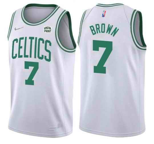 Men's Boston Celtics #7 Jaylen Brown 75th Anniversary White Stitched Basketball Jersey