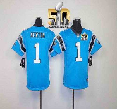 Nike Panthers #1 Cam Newton Blue Alternate Super Bowl 50 Youth Stitched NFL Elite Jersey