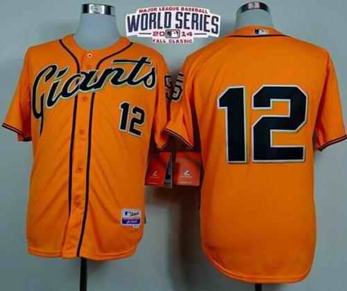 Giants #12 Joe Panik Orange Alternate Cool Base W/2014 World Series Patch Stitched MLB Jersey