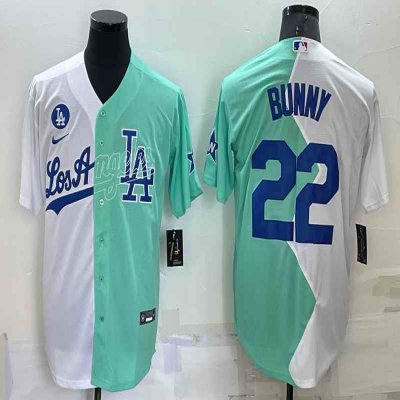 Men's Los Angeles Dodgers #22 Bad Bunny 2022 All-Star White/Green Cool Base Stitched Baseball Jersey