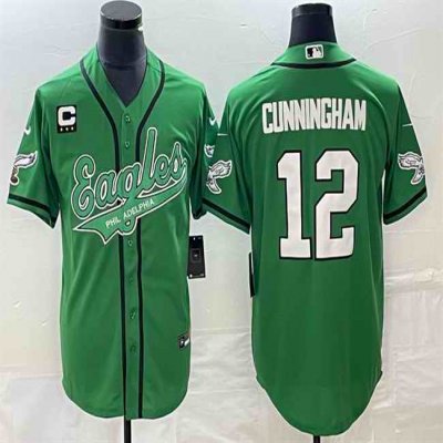 Men's Philadelphia Eagles #12 Randall Cunningham Green With 3-star C Patch Cool Base Stitched Baseball Jersey