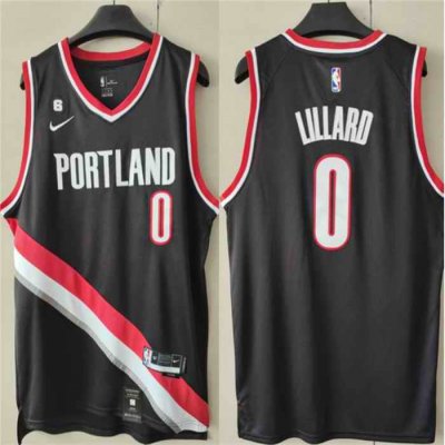 Men's Portland Trail Blazers #0 Damian Lillard Black With No.6 Patch Stitched Basketball Jersey