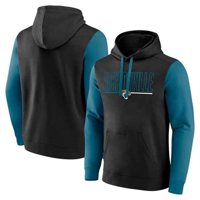 Men's Jacksonville Jaguars Black/Teal Outline Pullover Hoodie