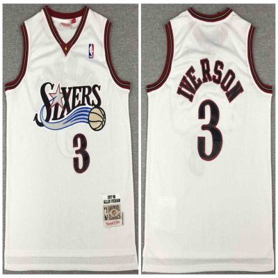 Men's Philadelphia 76ers #3 Allen Iverson White Throwback Stitched Jersey