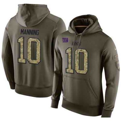 NFL Men's Nike New York Giants #10 Eli Manning Stitched Green Olive Salute To Service KO Performance Hoodie