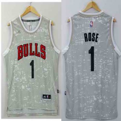 Bulls #1 Derrick Rose Grey City Light Stitched NBA Jersey